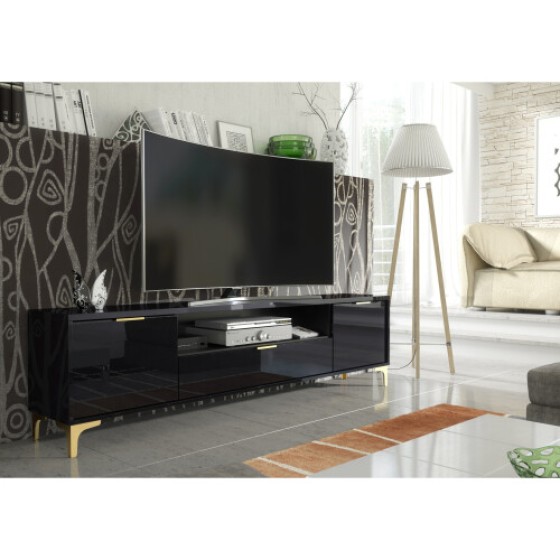 Goldline Glossy 200 cm TV Cabinet - Glossy Black